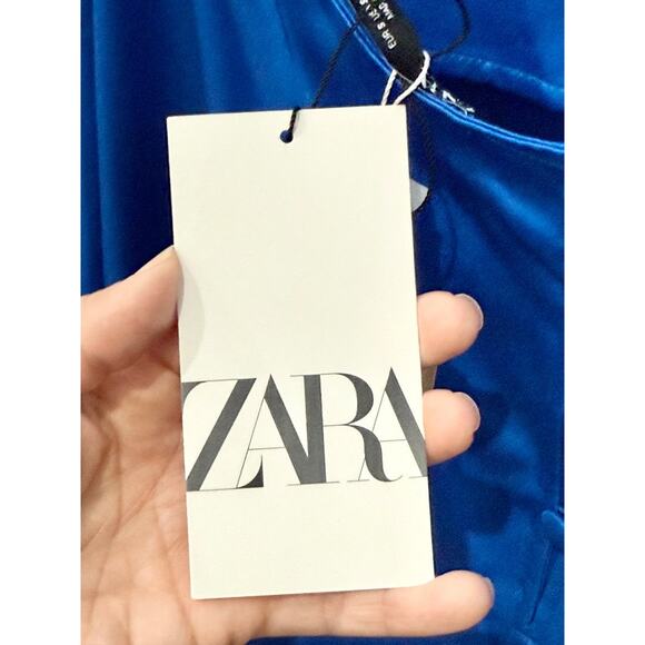 NWT Zara Satin Halterneck Open Back A-Line Mini Dress Royal Blue Women's Size S - Picture 5 of 7